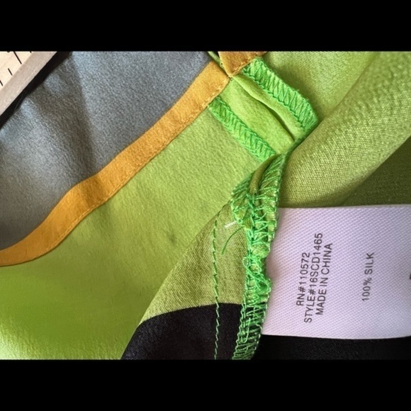 Twelfth Street By Cynthia Vincent Bright Color Block Silk Shirt Dress With A Tie - Picture 7 of 12